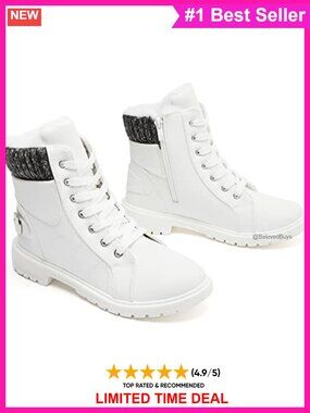 Faux Leather Lace Up Combat Snow Boot Fur Lined Ankle Booties